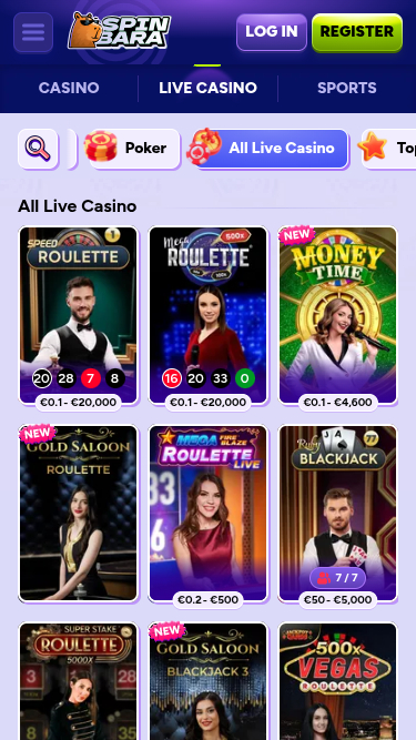 Crupier en vivo móvil de Spinbara Casino