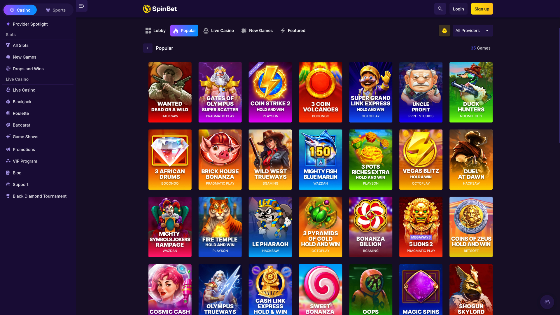 Игры Spinbet Casino для компьютера