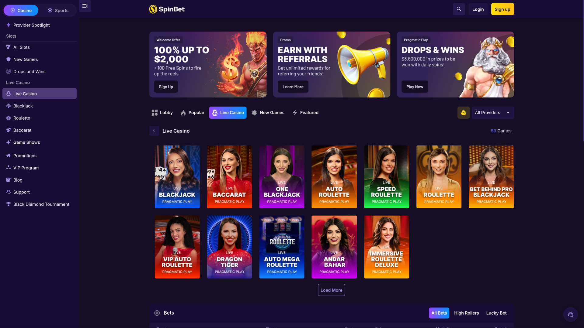 Live-дилер Spinbet Casino для компьютера
