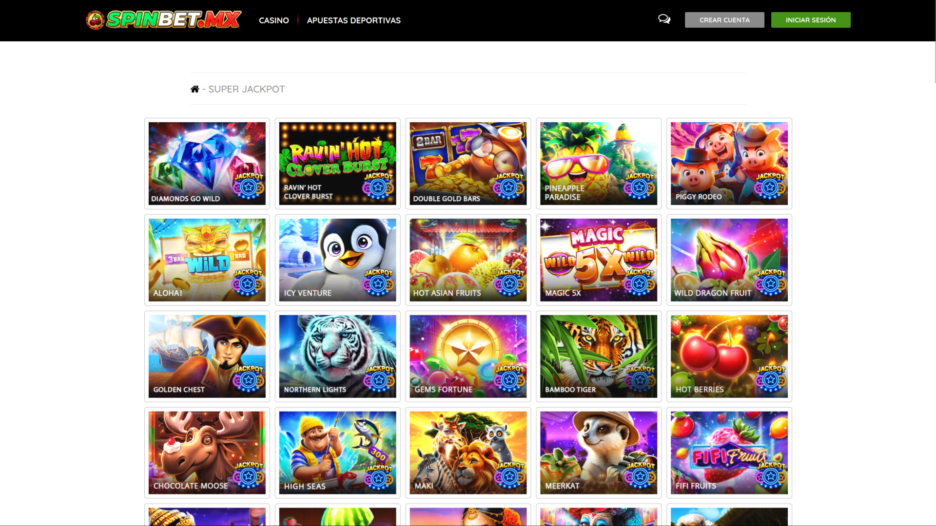 Jackpot Spinbet per desktop