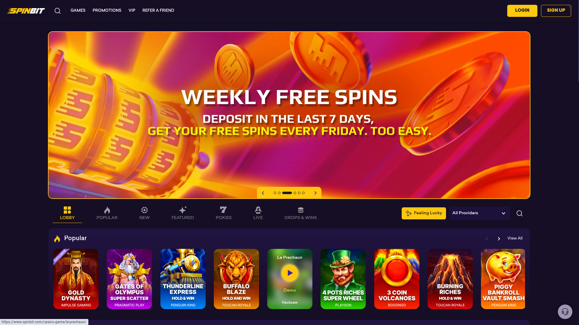 SpinBit Casino Desktop Homepage