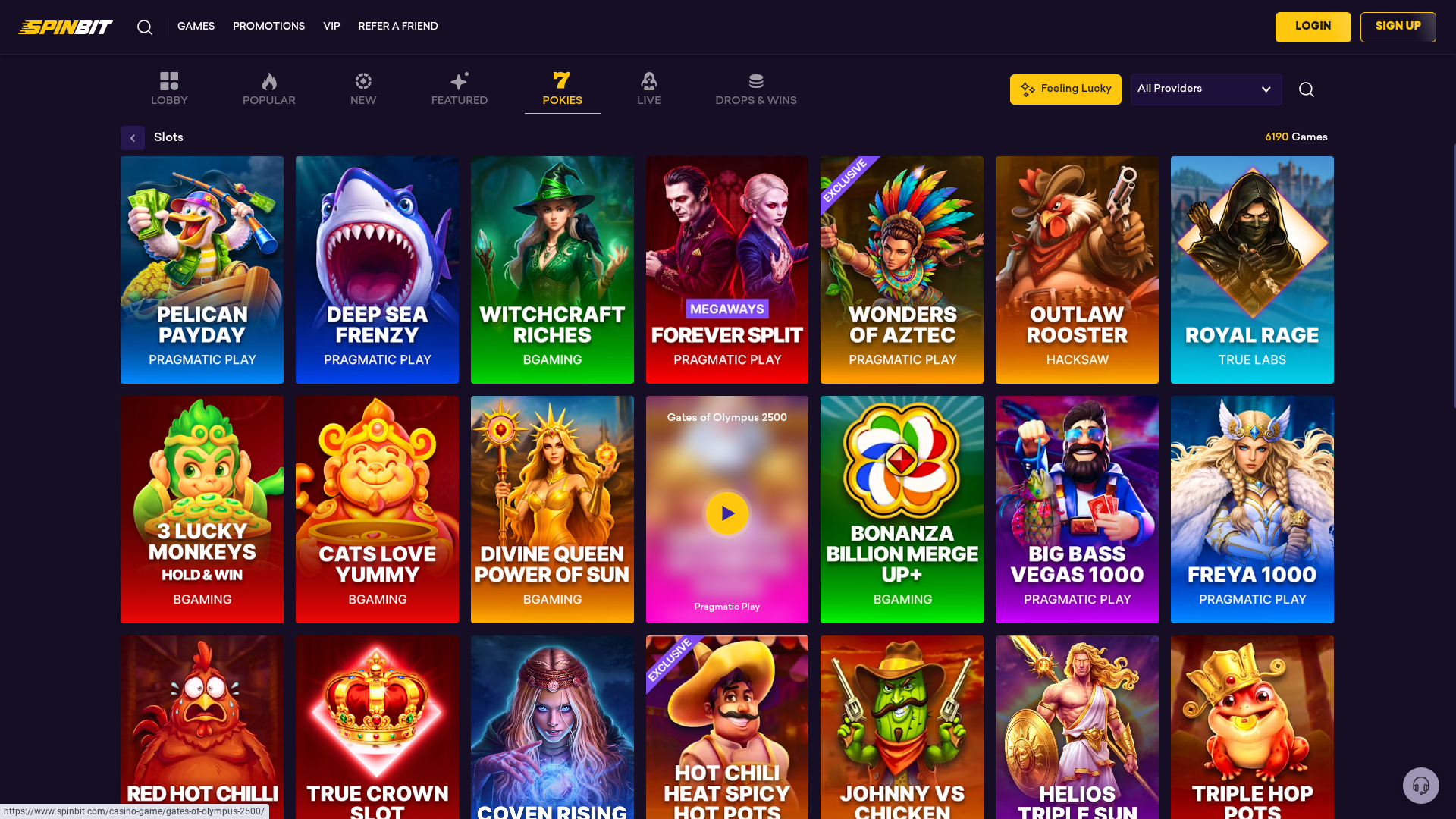 SpinBit Casino Desktop Pokies