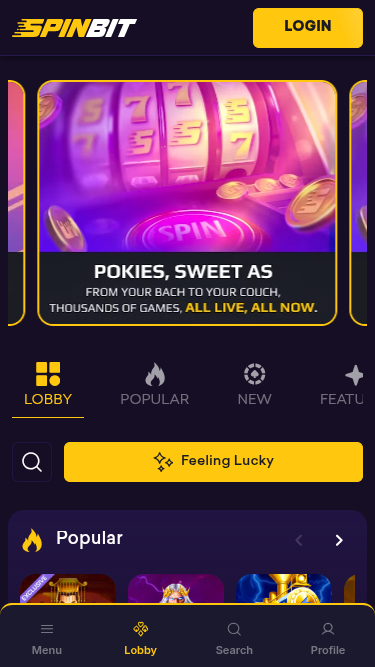 SpinBit Casino Mobile Homepage