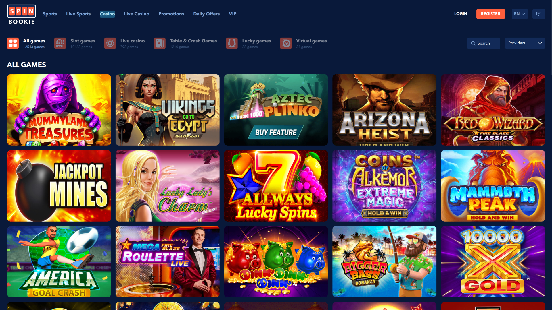 Juegos de escritorio de Spinbookie Casino
