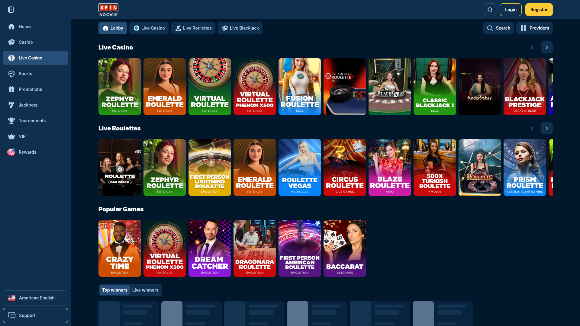 Живой дилер на ПК в Spinbookie Casino
