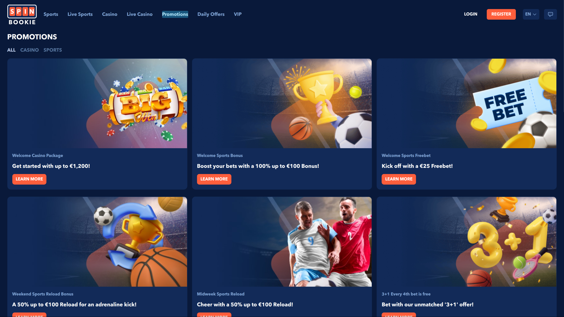 Promociones de escritorio de Spinbookie Casino