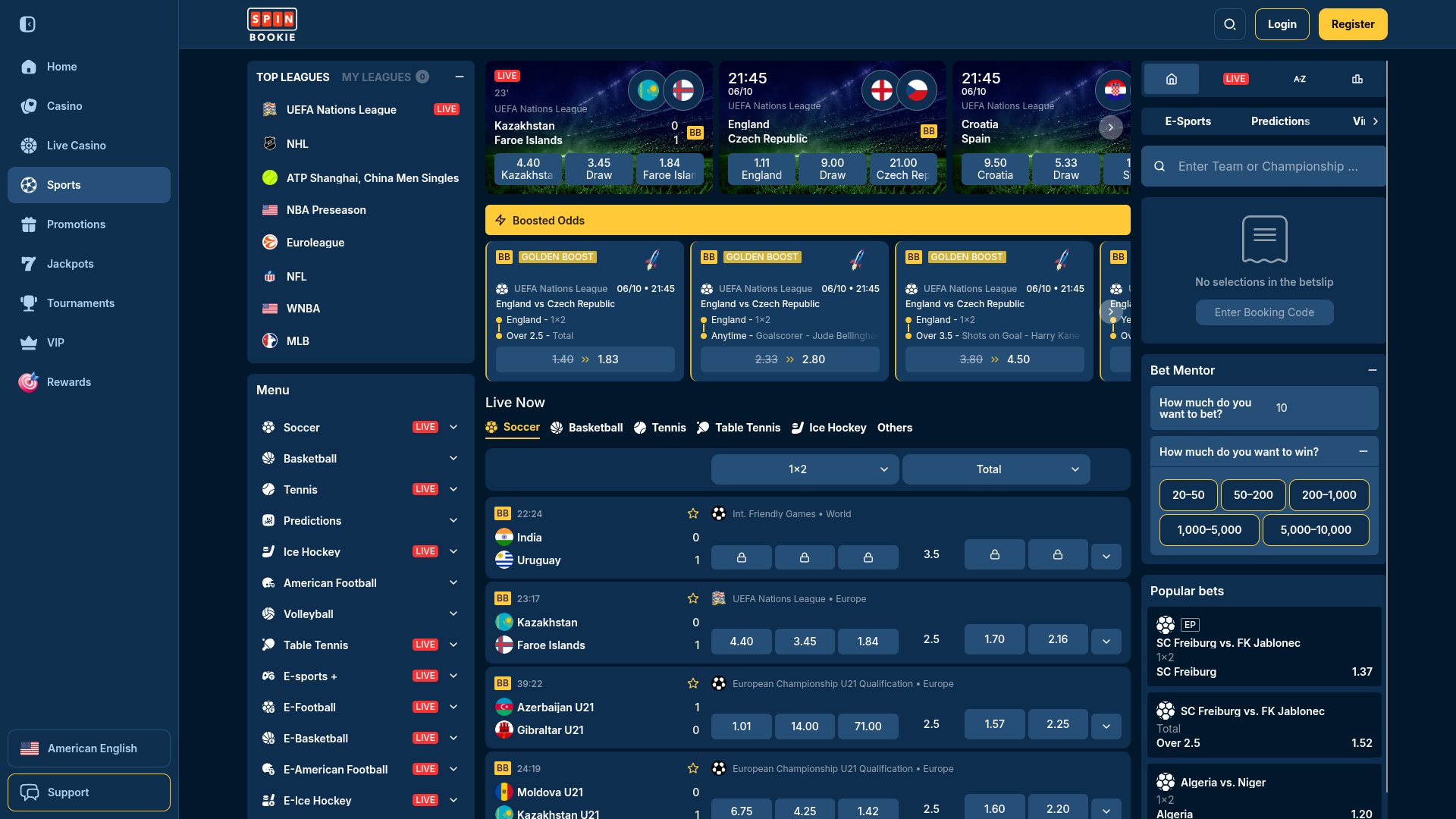 Спорт на ПК в Spinbookie Casino