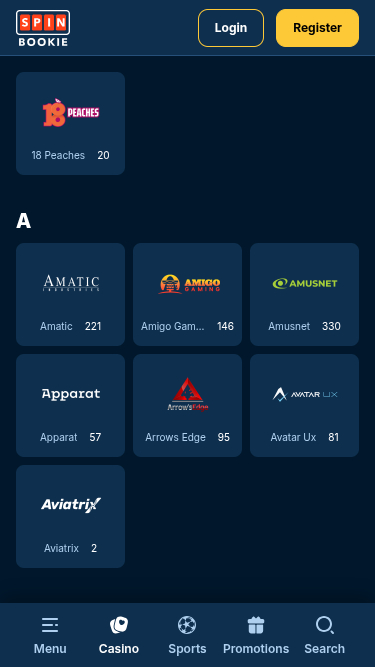 Разработчики мобильных игр для казино Spinbookie
