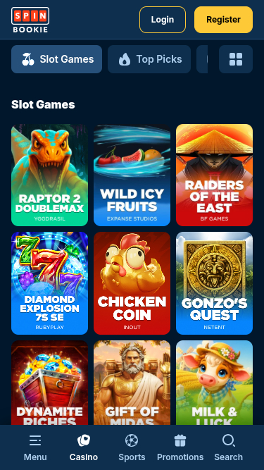 Мобильные игры казино Spinbookie