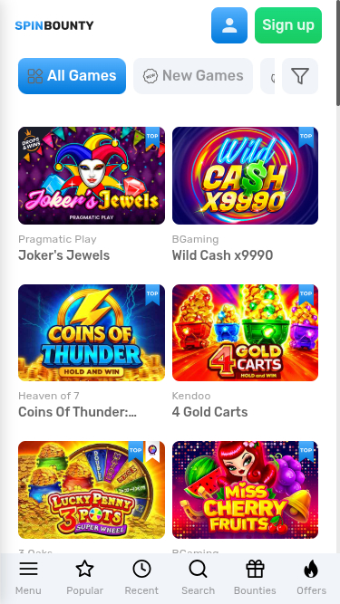 Jeux mobiles de casino SpinBounty