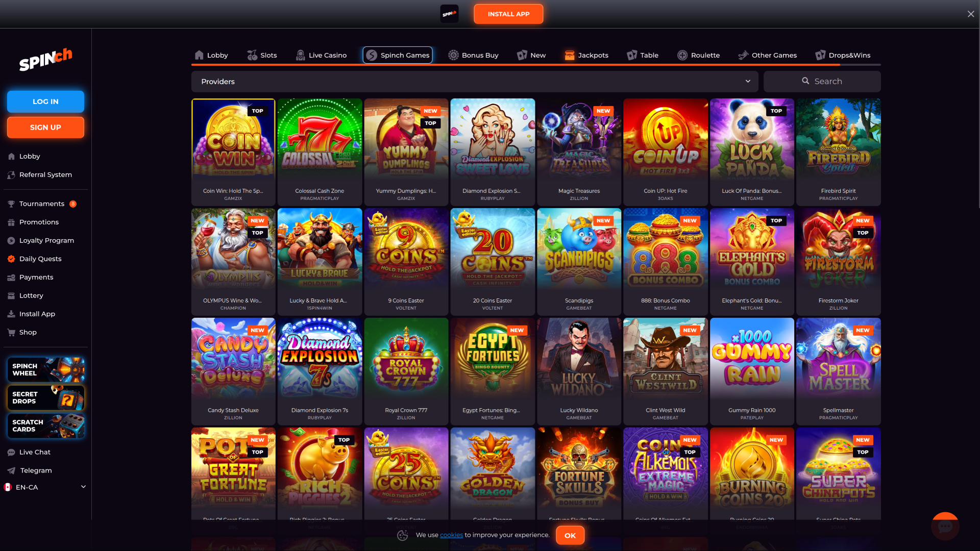 Spinch Casino Desktop-Jackpot