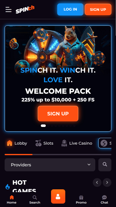 Spinch Casino mobile Startseite