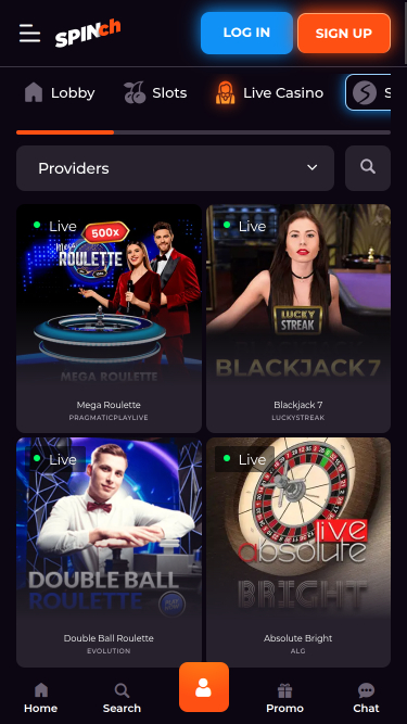 Spinch Casino mobile Live-Dealer