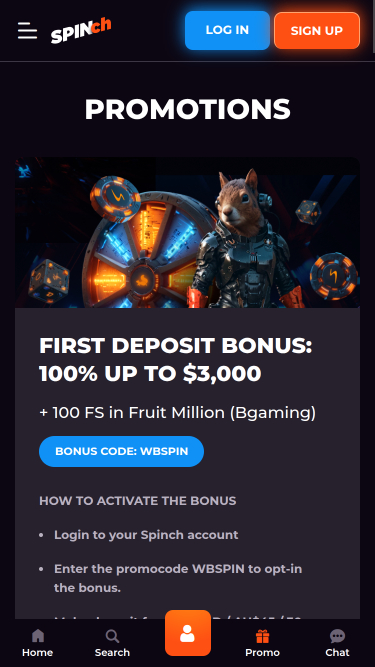 Spinch Casino mobile Aktionen