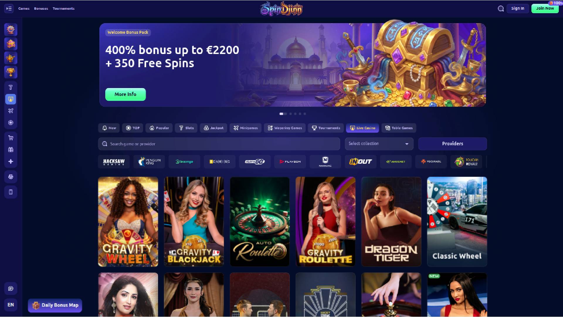 SpinDjinn Casino Desktop Live Dealer