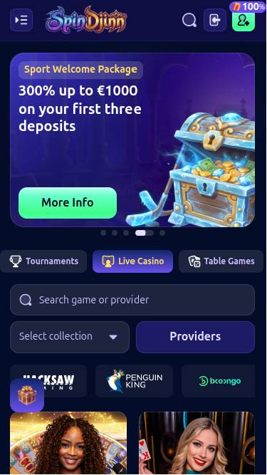 SpinDjinn Casino Mobile Live Dealer