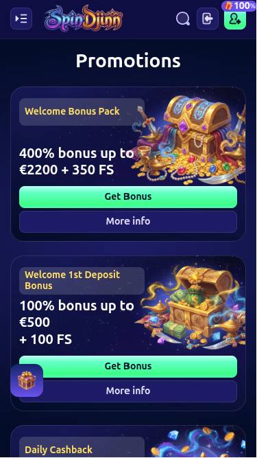 Promozioni per dispositivi mobili del casinò SpinDjinn