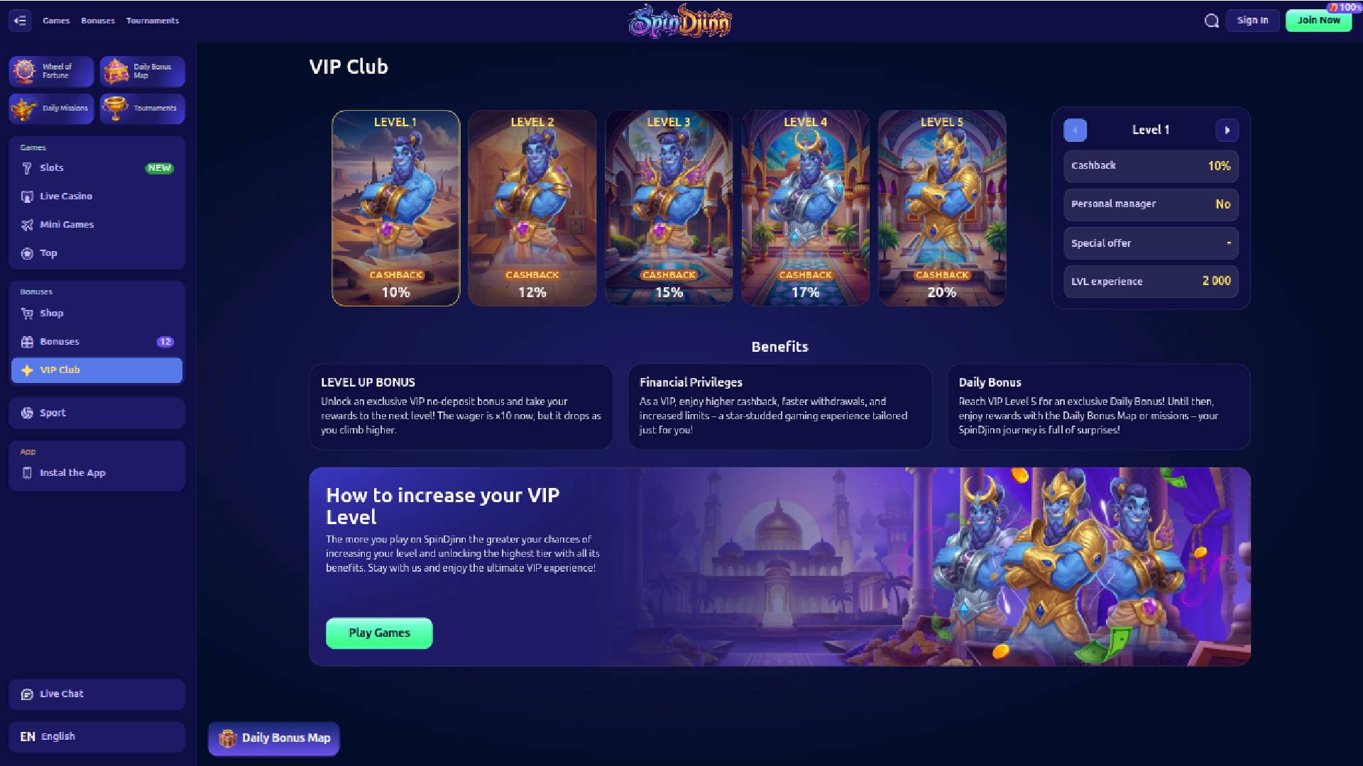 SpinDjinn Casino Desktop VIP