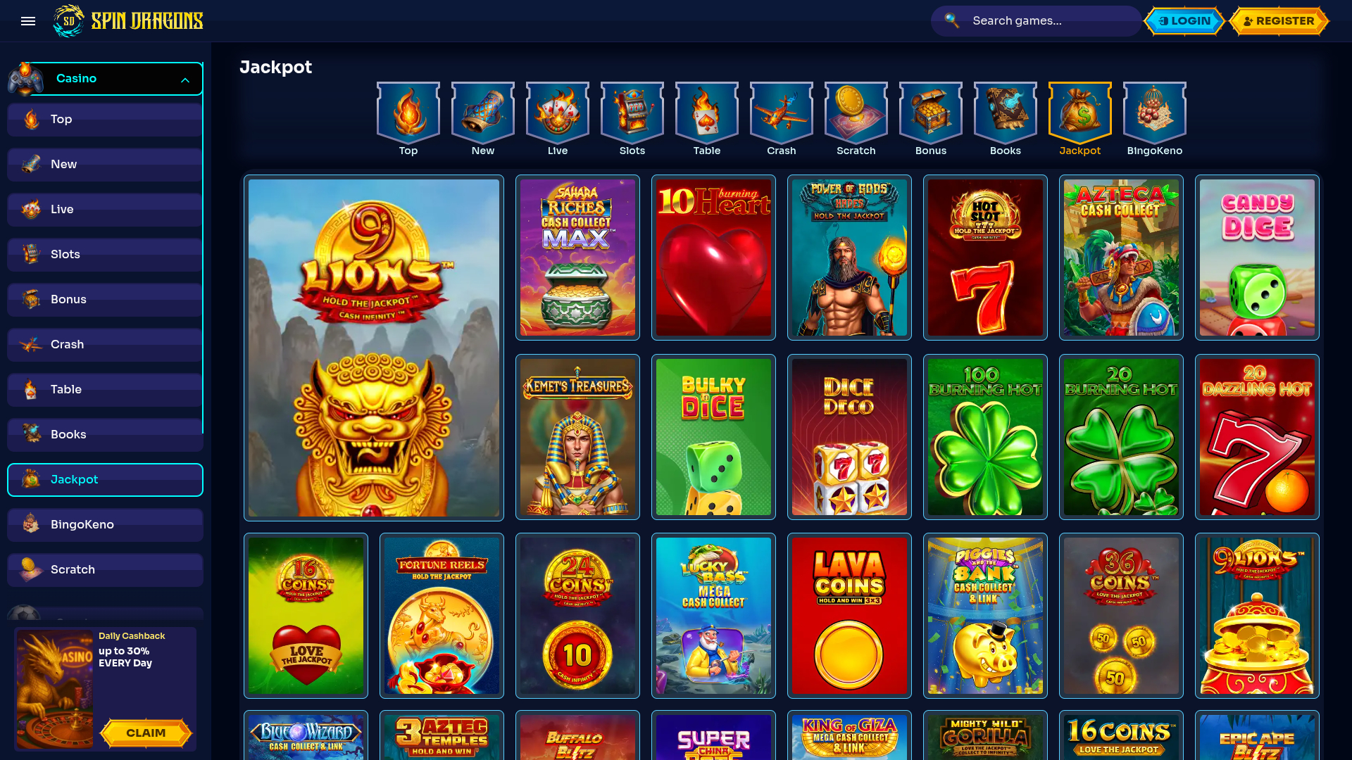 Jackpot du casino SpinDragons sur ordinateur