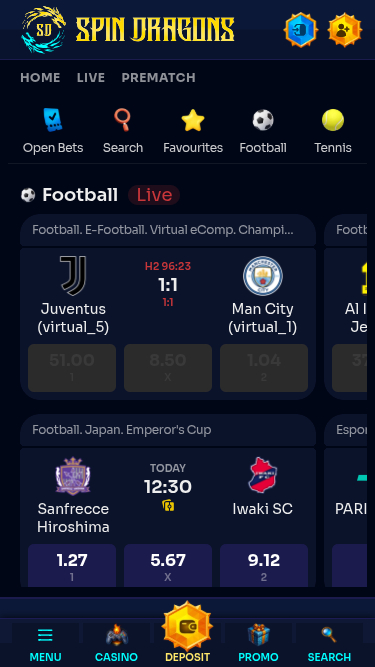 Sports mobiles du casino SpinDragons
