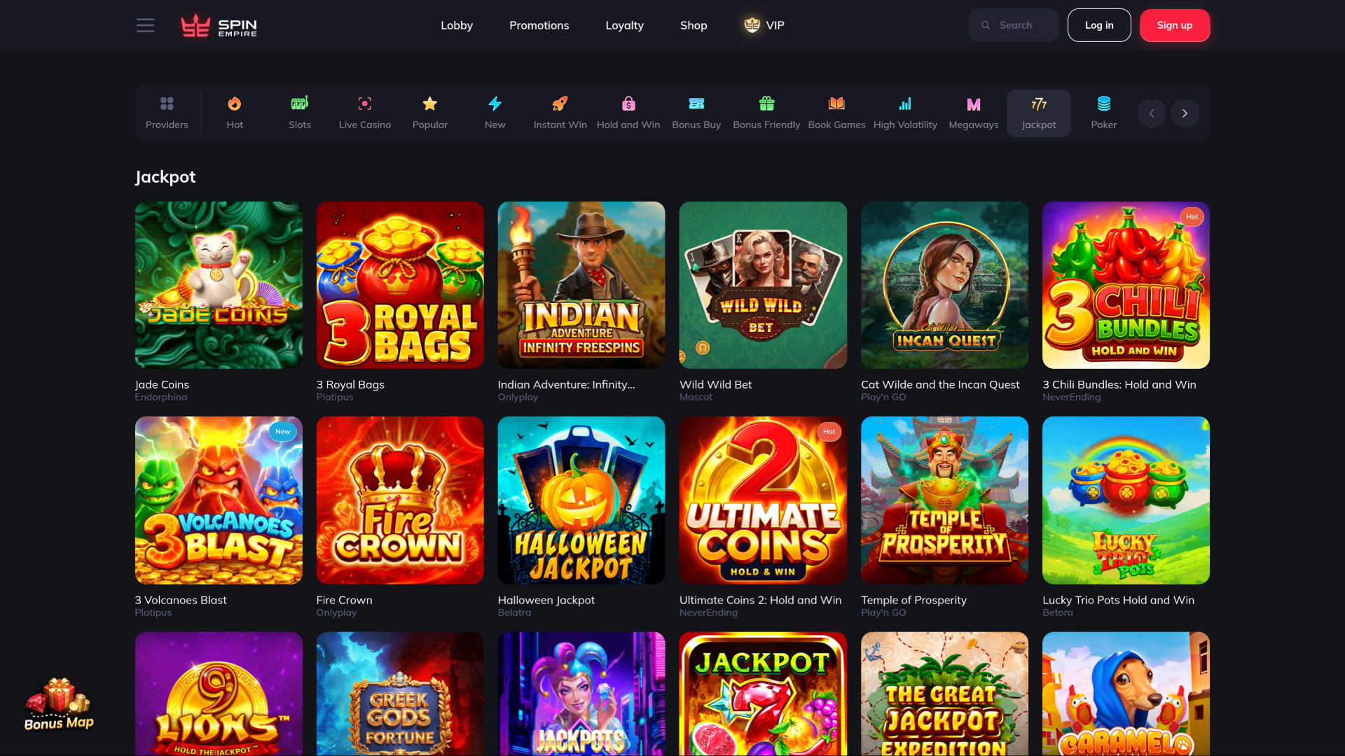 Jackpot de escritorio del casino SpinEmpire