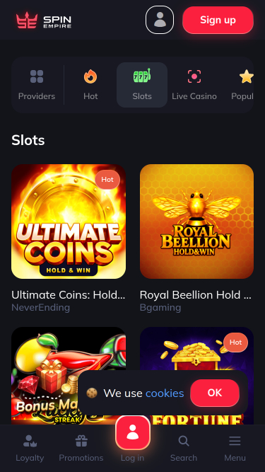 Juegos móviles de casino SpinEmpire