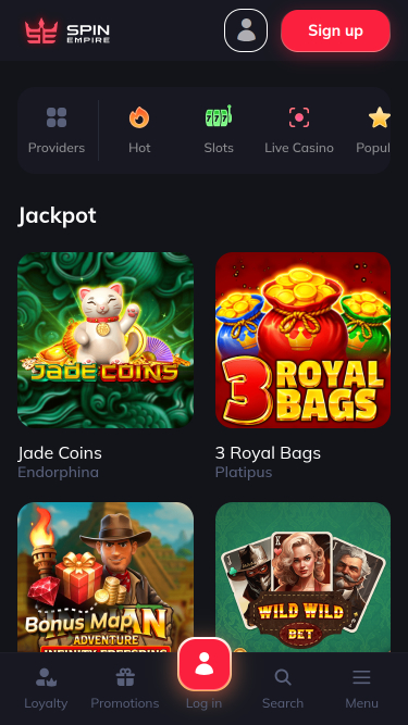 Jackpot móvil del casino SpinEmpire