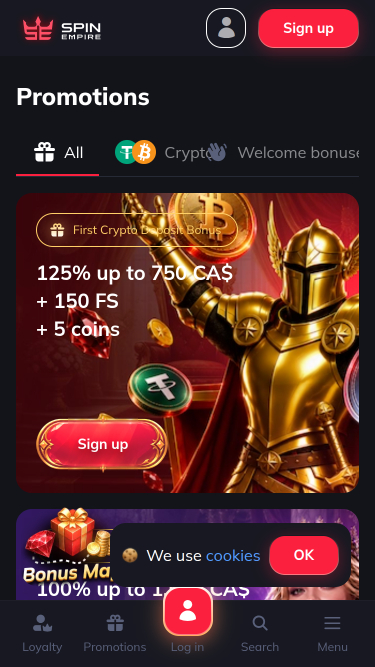 Promociones móviles de SpinEmpire Casino