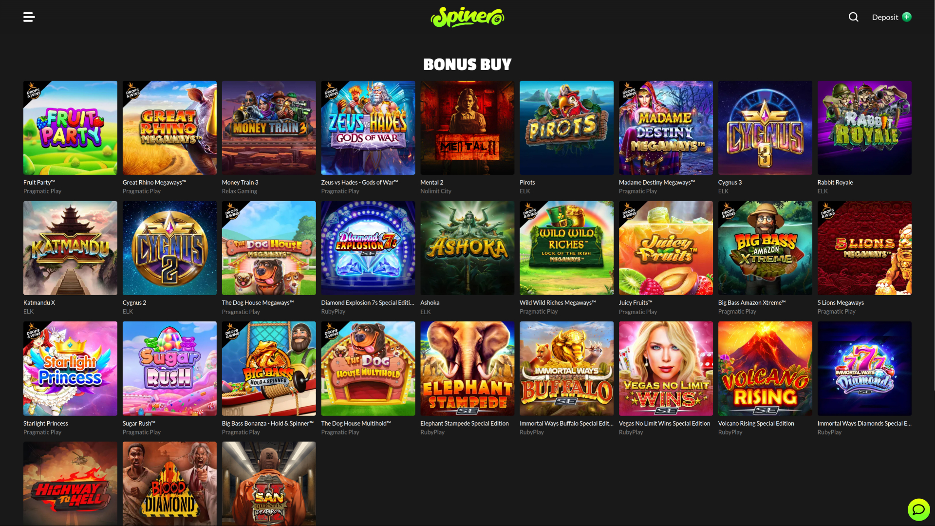 Spinero Casino Desktop-Bonuskauf