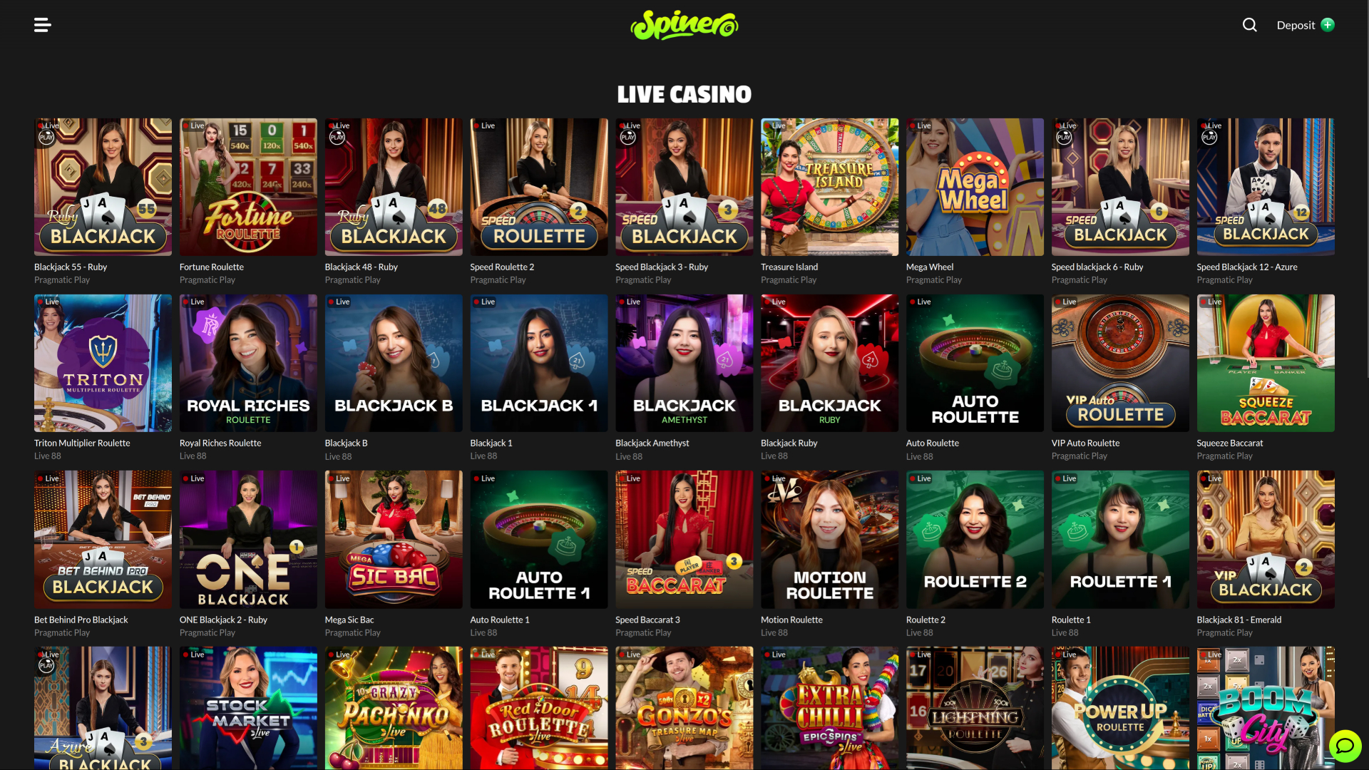 Spinero Casino Desktop-Live-Dealer