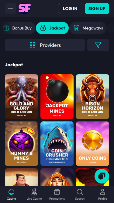 Jackpot mobile du casino Spinfever
