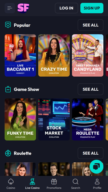 Casino mobile Spinfever avec croupier en direct