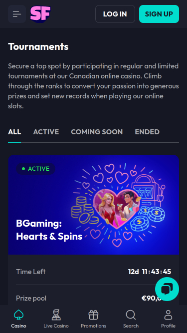 Tournois mobiles du casino Spinfever