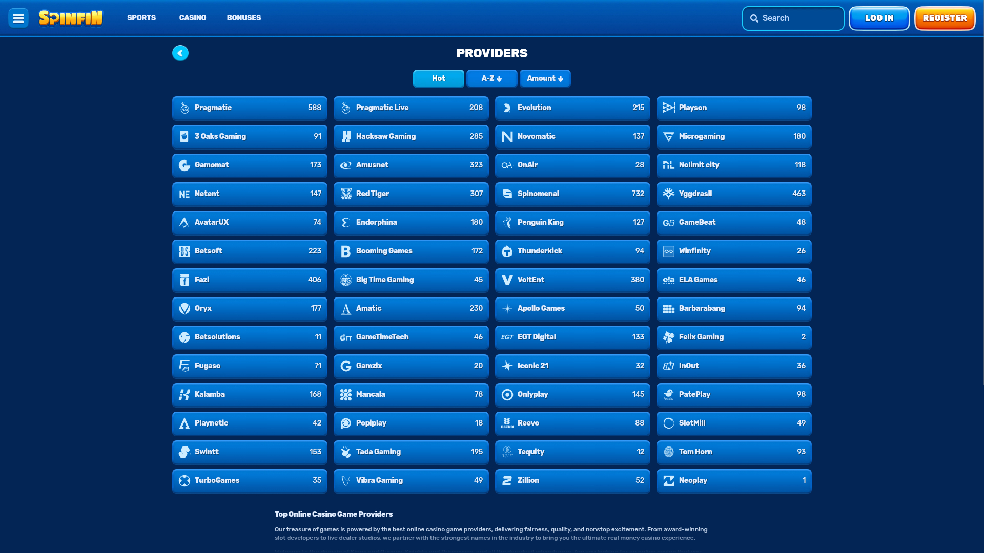 Spinfin Casino Desktop Game Developers