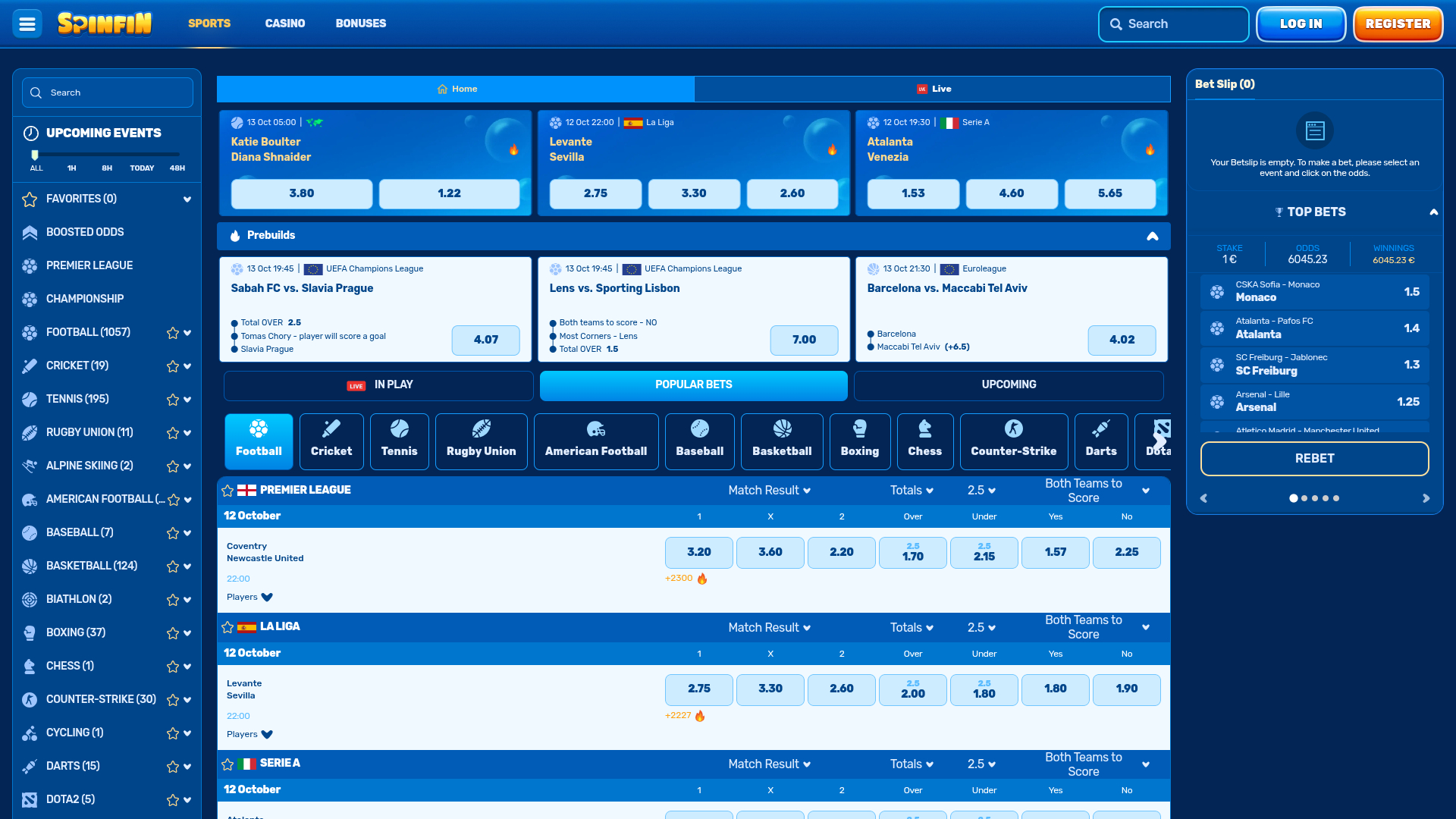 Spinfin Casino Desktop Sports Betting