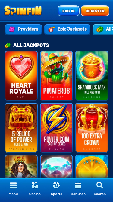 Spinfin Casino Mobile Jackpot