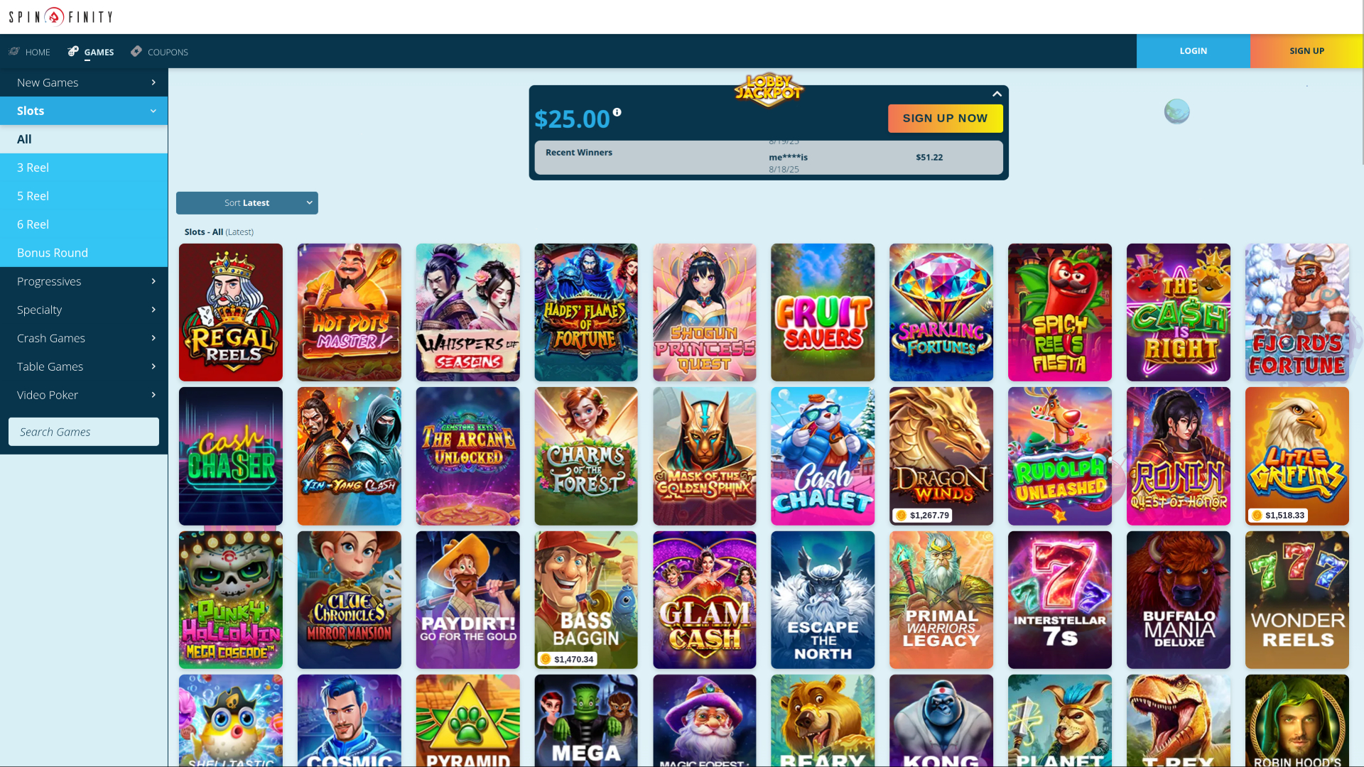 Spinfinity Casino Desktop Games