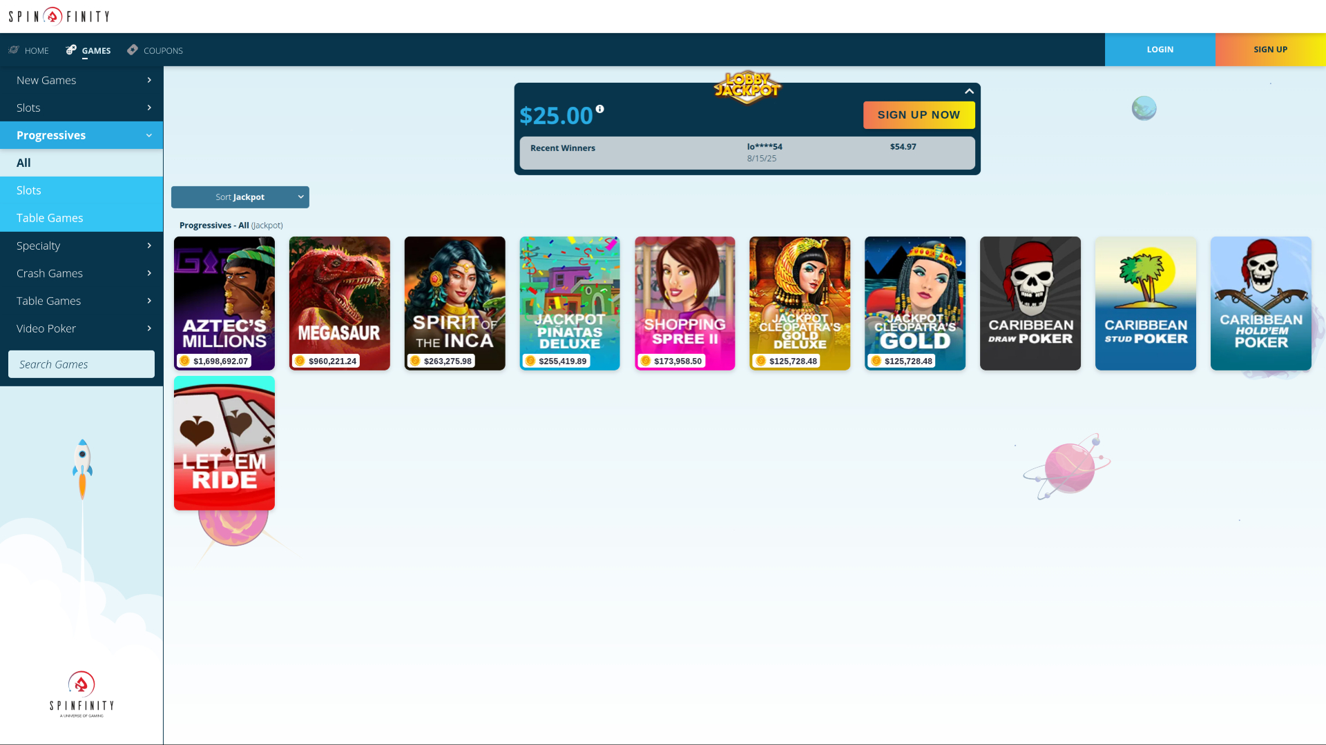 Spinfinity Casino Desktop Jackpot