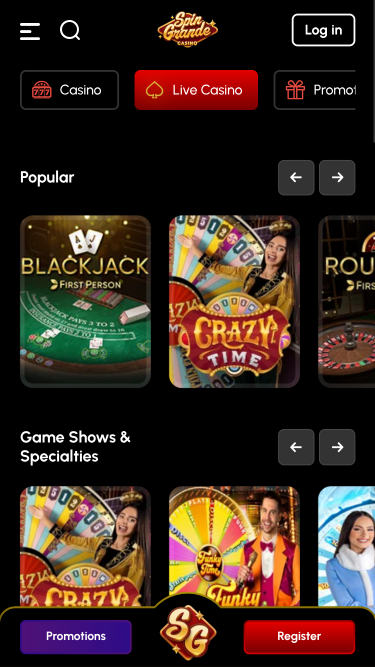 Captura de pantalla de los crupieres en vivo de Spingrande Casino para móviles