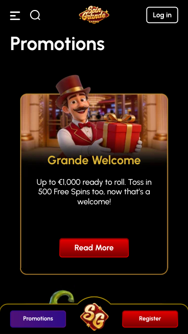 Captura de pantalla de las promociones de Spingrande Casino para móviles