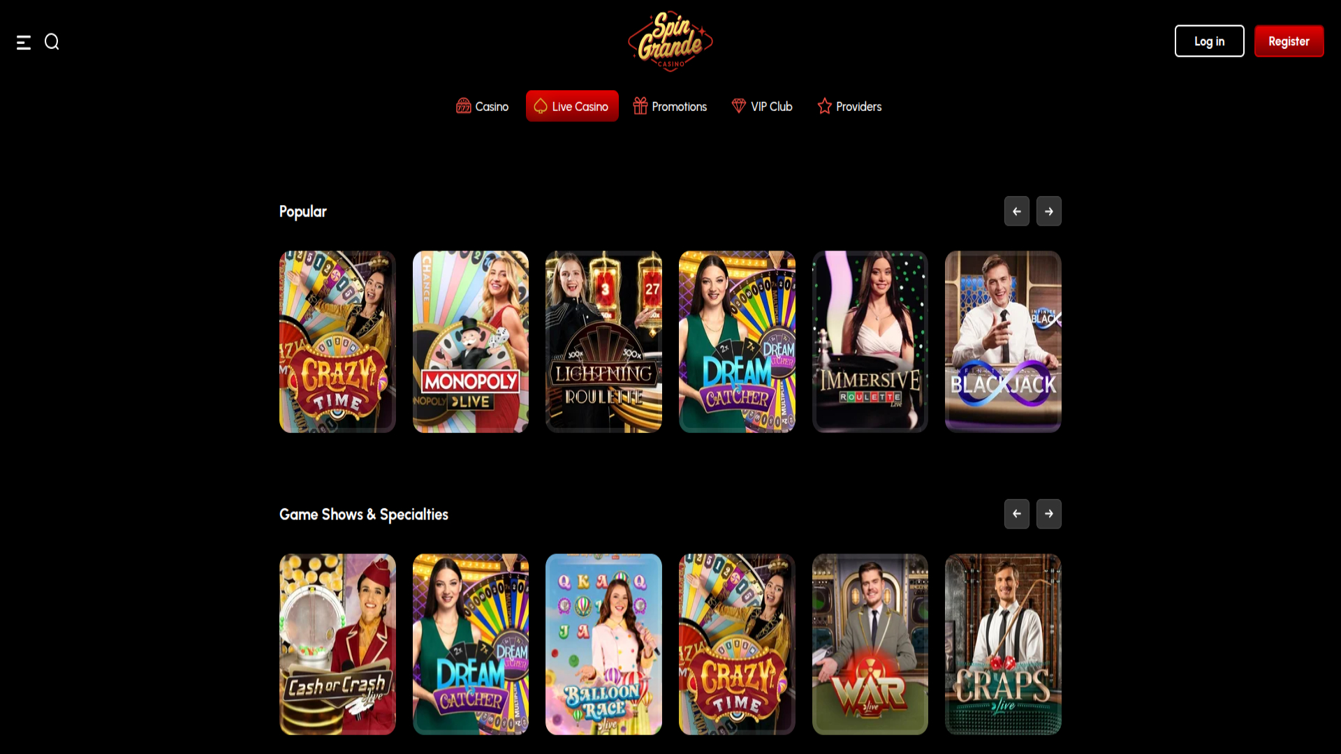 Live-Dealer-Screenshot von Spingrande Casino für Desktop