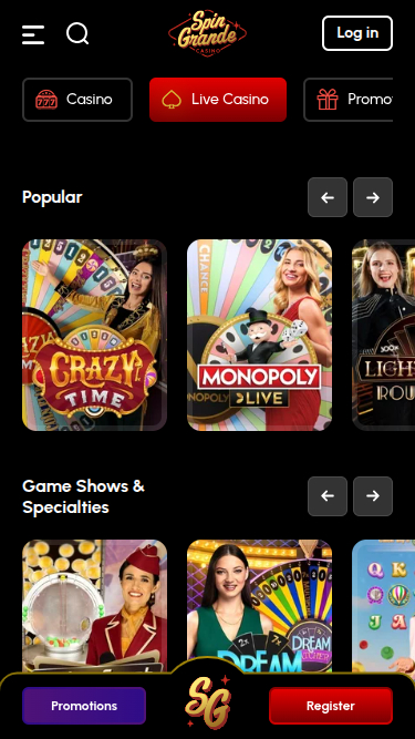 Live-Dealer-Screenshot von Spingrande Casino für Mobilgeräte