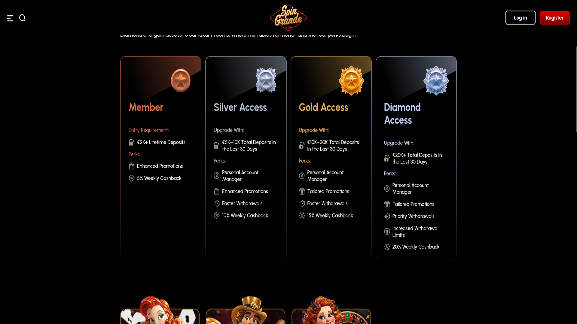 VIP-Screenshot von Spingrande Casino für Desktop