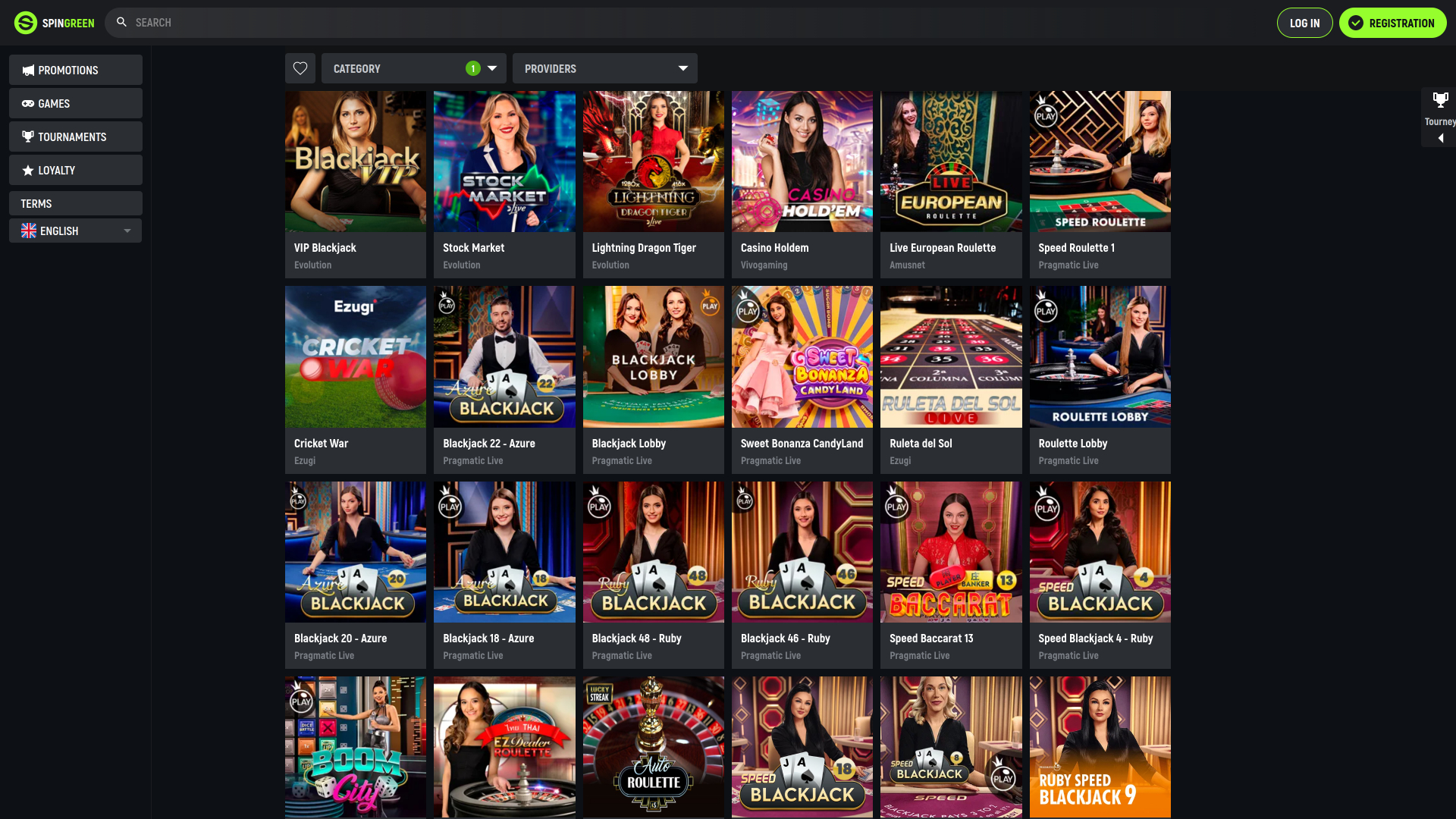 Spingreen Casino Desktop Live Dealer