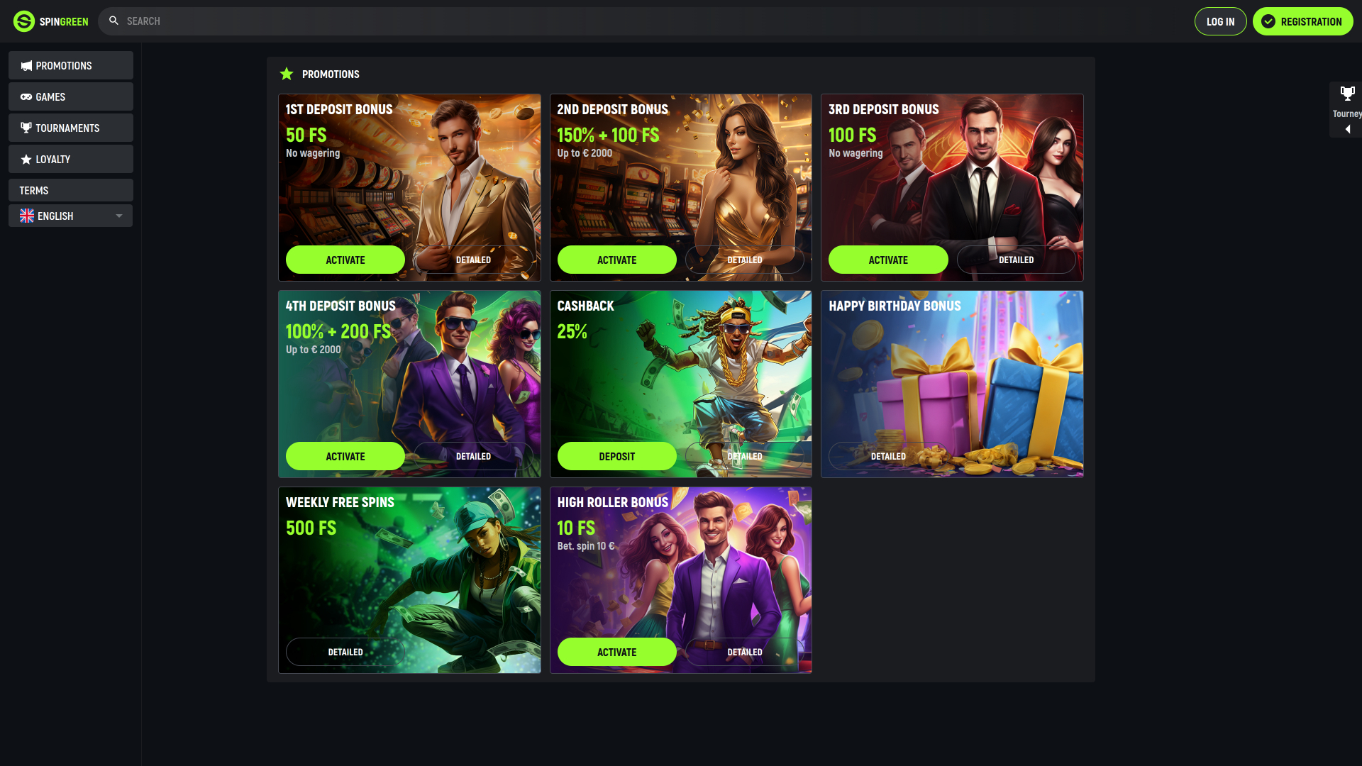 Spingreen Casino Desktop Promotions