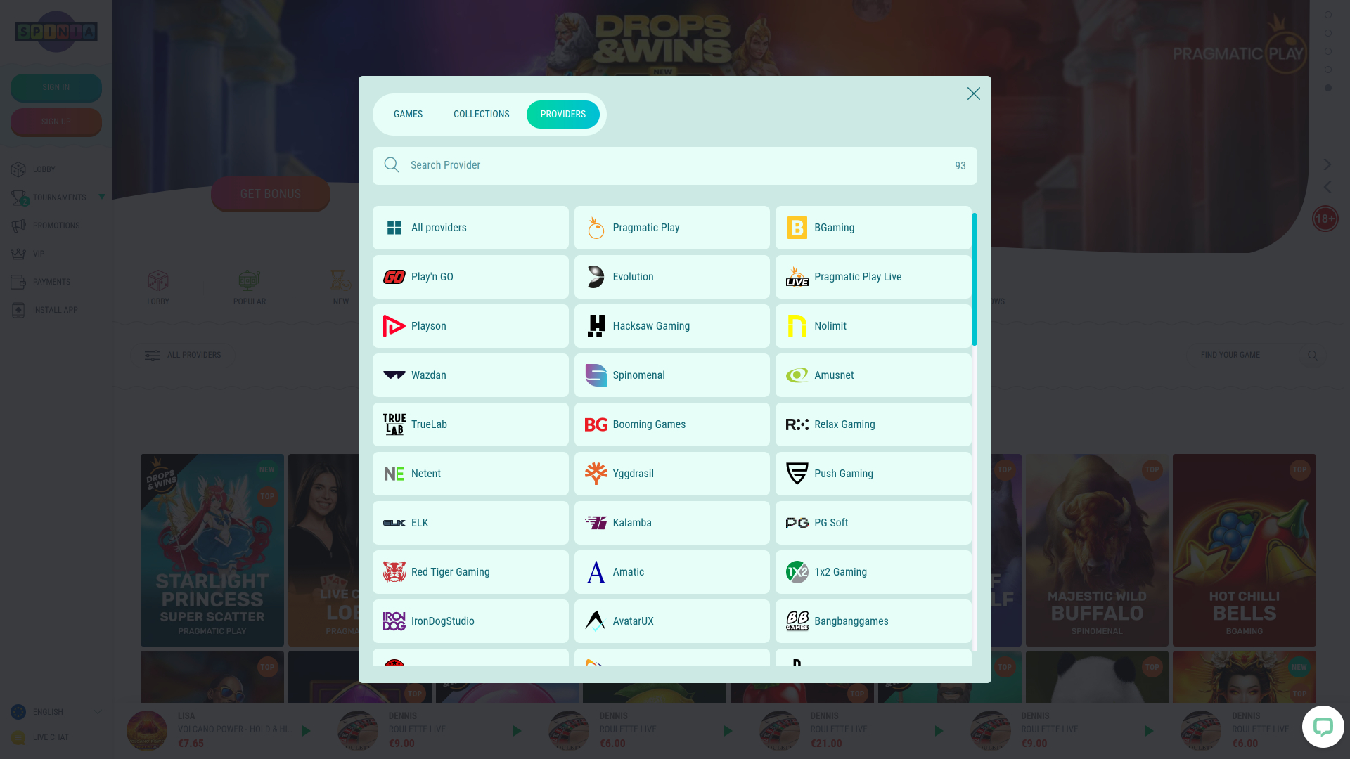 Développeurs de jeux de bureau Spinia Casino