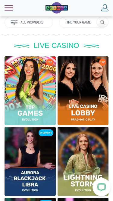 Casino mobile Spinia avec croupier en direct