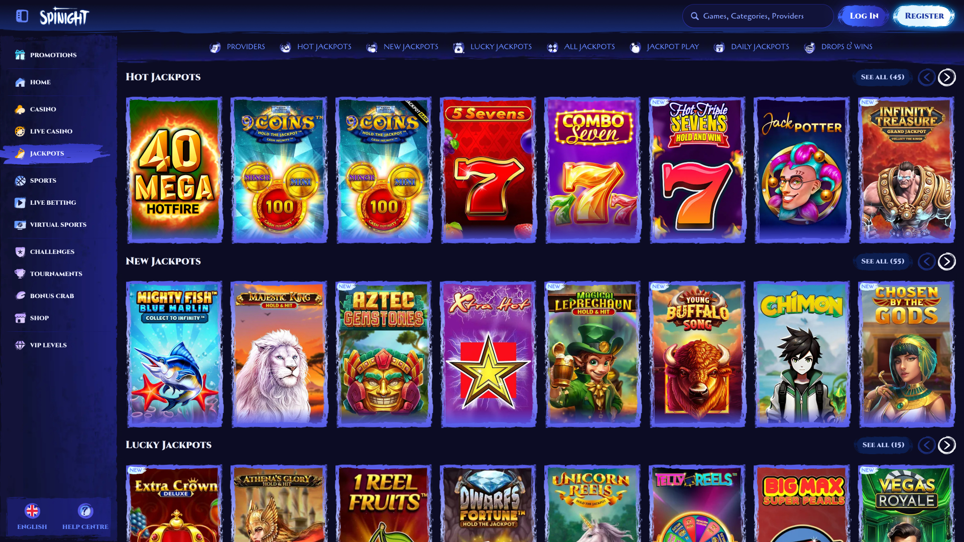 Jackpot de bureau du casino Spinight
