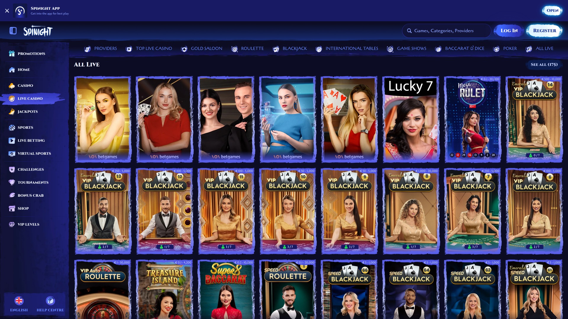 Casino Spinight sur ordinateur avec croupier en direct