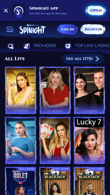 Casino mobile Spinight avec croupier en direct